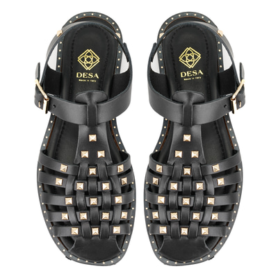 Firida Siyah Kadın Ayarlanabilir Tokalı Deri Sandalet