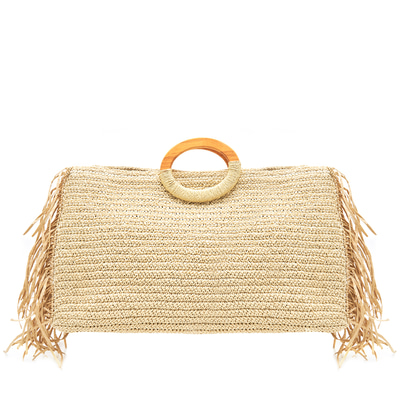 Fringie Bej Kadın Hasır El Çantası 