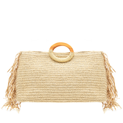 Fringie Bej Kadın Hasır El Çantası 
