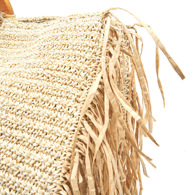 Fringie Bej Kadın Hasır El Çantası 