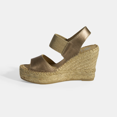 Gold Kadın Lastik Bantlı Slingback Dolgu Topuklu Deri Espadril