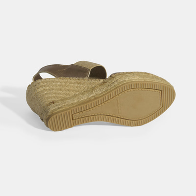 Gold Kadın Lastik Bantlı Slingback Dolgu Topuklu Deri Espadril