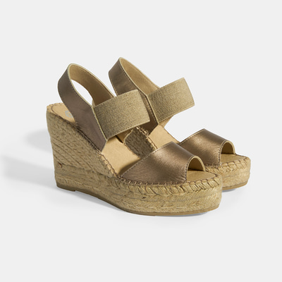 Gold Kadın Lastik Bantlı Slingback Dolgu Topuklu Deri Espadril