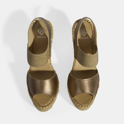 Gold Kadın Lastik Bantlı Slingback Dolgu Topuklu Deri Espadril