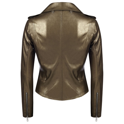 Gracia Altın Kadın Biker Deri Ceket