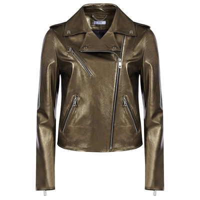 Gracia Altın Kadın Biker Deri Ceket