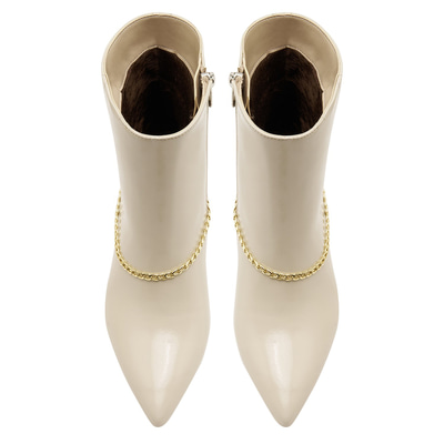 Grano Beyaz Kadın Zincir Detaylı Deri Bot