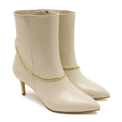 Grano Beyaz Kadın Zincir Detaylı Deri Bot