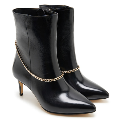 Grano Siyah Kadın Zincir Detaylı Deri Bot