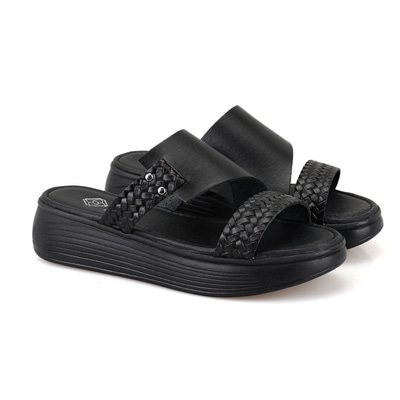 Gretta Siyah Kadın Dolgu Topuklu Deri Terlik