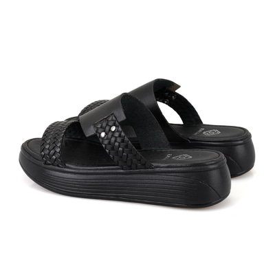 Gretta Siyah Kadın Dolgu Topuklu Deri Terlik