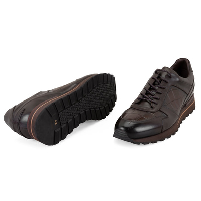 Greyson Kahve Erkek Kroko Baskılı Deri Günlük Ayakkabı