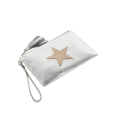 Gümüş Yıldızlı Kadın Deri Clutch