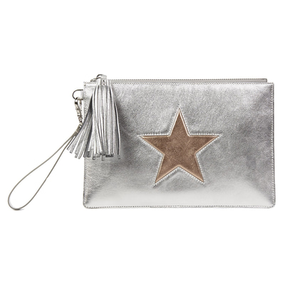Gümüş Yıldızlı Kadın Deri Clutch