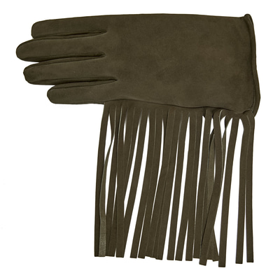 Haki Kadın Püsküllü Süet Eldiven