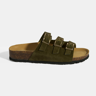 Haki Kadın Toka Detaylı Süet Terlik