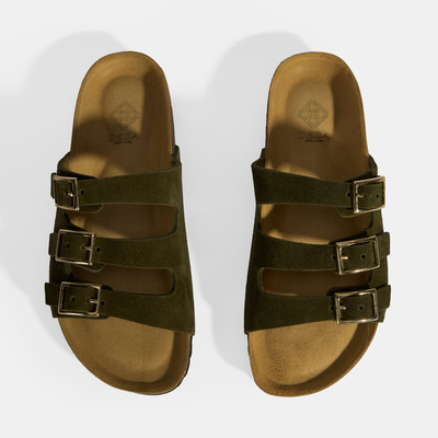 Haki Kadın Toka Detaylı Süet Terlik