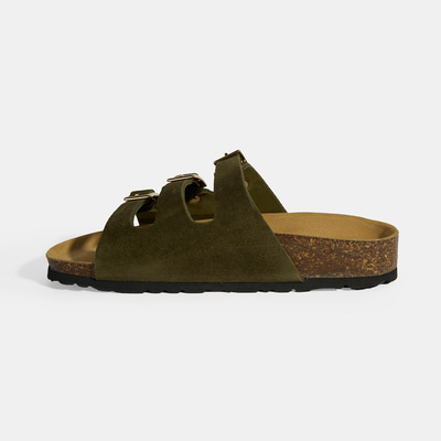 Haki Kadın Toka Detaylı Süet Terlik