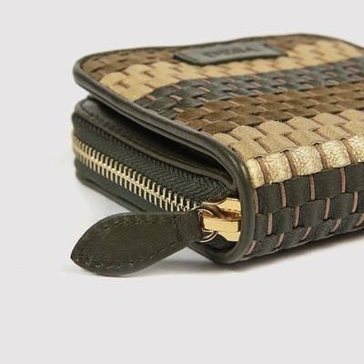 Haki Örgülü Kadın Deri Cüzdan