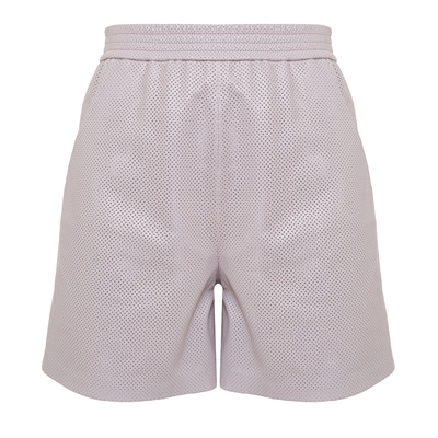 Ines Light Rose Kadın Yüksek Bel Perforeli Deri Şort