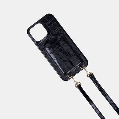 iPhone 16 Pro Max Siyah Çıkarılabilir Askılı Deri Telefon Kılıfı