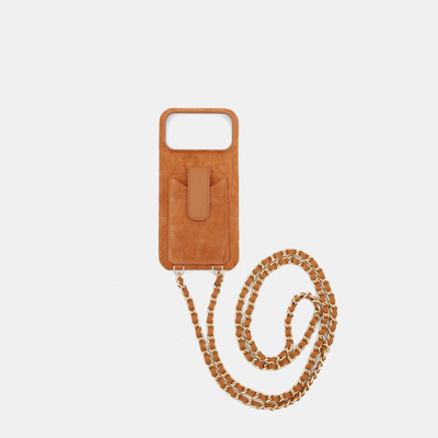 iPhone 17 Pro Max Turuncu Çıkarılabilir Askılı Süet Deri Telefon Kılıfı