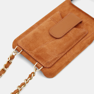 iPhone 17 Pro Max Turuncu Çıkarılabilir Askılı Süet Deri Telefon Kılıfı