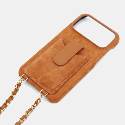 iPhone 17 Pro Max Turuncu Çıkarılabilir Askılı Süet Deri Telefon Kılıfı
