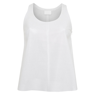 Itala Beyaz Kadın Yuvarlak Yakalı Perforeli Deri Bluz