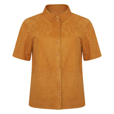 Jemma Turuncu Kadın Kısa Kollu Süet Deri Gömlek