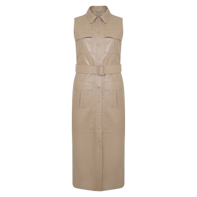 Jianna Bej Kadın Gömlek Yakalı Deri Elbise