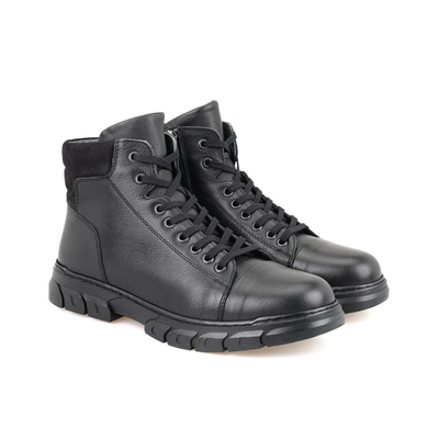 Johnny Siyah Erkek Fermuarlı Deri Bot