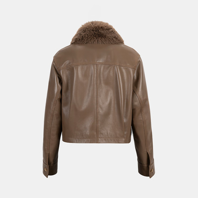 K15072 KADIN YAKASI KÜRKLÜ DERİ CEKET