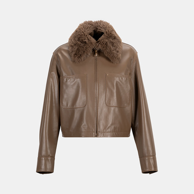 K15072 KADIN YAKASI KÜRKLÜ DERİ CEKET