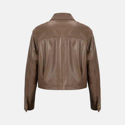 K15072 KADIN YAKASI KÜRKLÜ DERİ CEKET