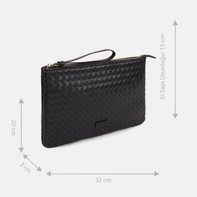 Kadın Acı Kahve El Örgüsü Deri Clutch