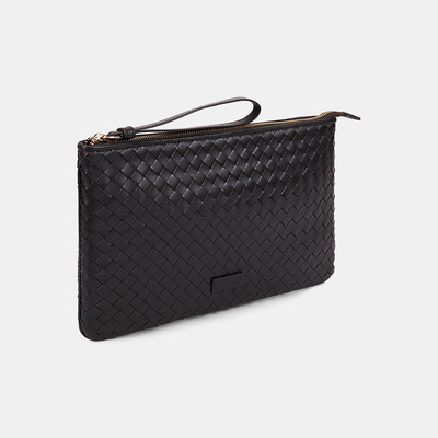 Kadın Acı Kahve El Örgüsü Deri Clutch