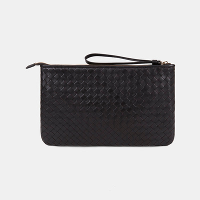 Kadın Acı Kahve El Örgüsü Deri Clutch