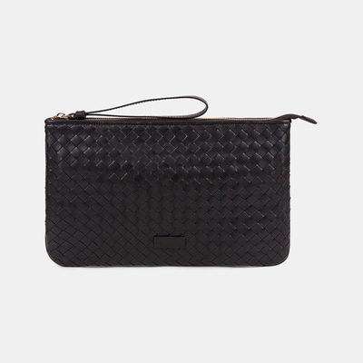 Kadın Acı Kahve El Örgüsü Deri Clutch