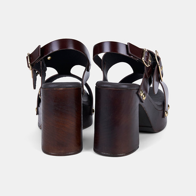 Kadın Acı Kahve Zımbalı Platform Topuklu Deri Sandalet