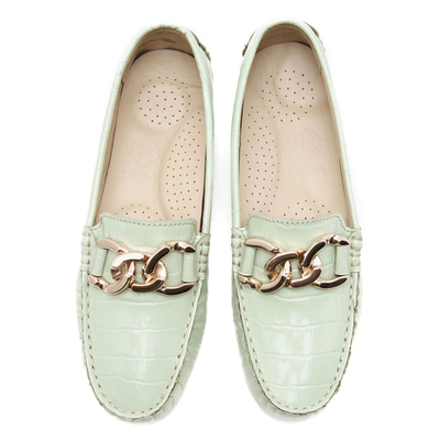 Kadın Açık Yeşil Kroko Baskılı Deri Loafer