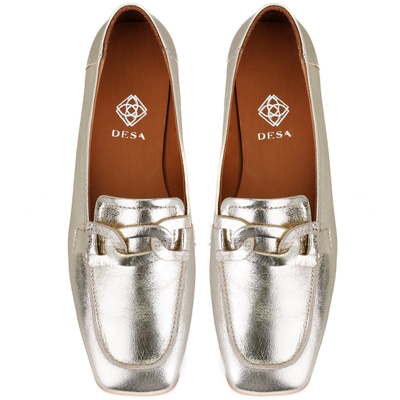 Kadın Altın Deri Loafer