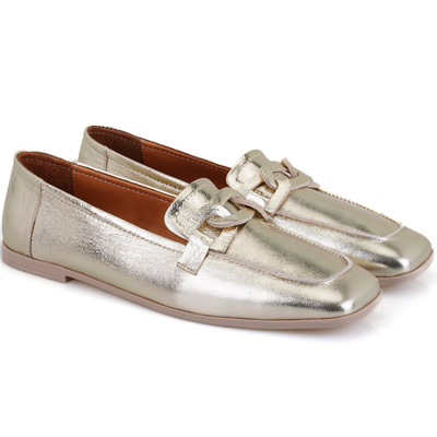 Kadın Altın Deri Loafer