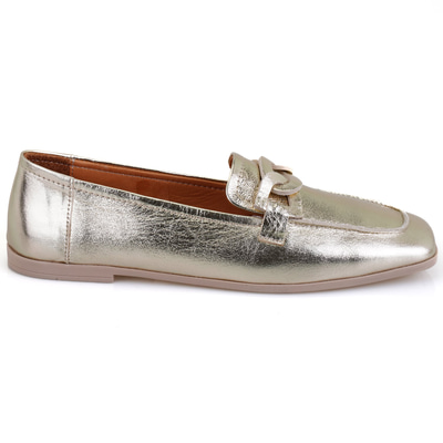 Kadın Altın Deri Loafer