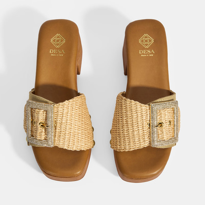 Kadın Bej Ayarlanabilir Toka Detaylı Topuklu Terlik