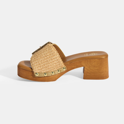 Kadın Bej Ayarlanabilir Toka Detaylı Topuklu Terlik