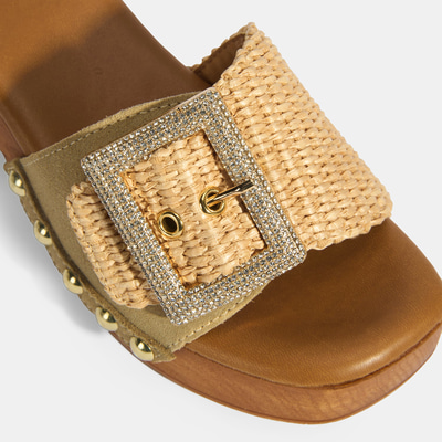 Kadın Bej Ayarlanabilir Toka Detaylı Topuklu Terlik