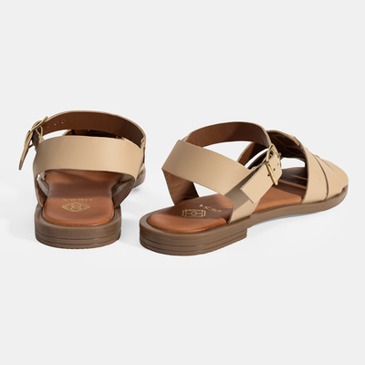 Kadın Bej Ayarlanabilir Tokalı Deri Sandalet