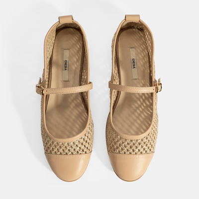 Kadın Bej Ayarlanabilir Tokalı Hasır Babet