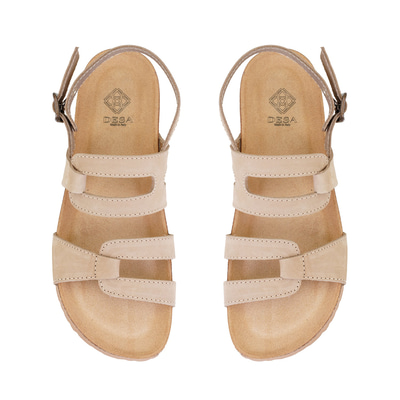 Kadın Bej Ayarlanabilir Tokalı Nubuk Deri Sandalet